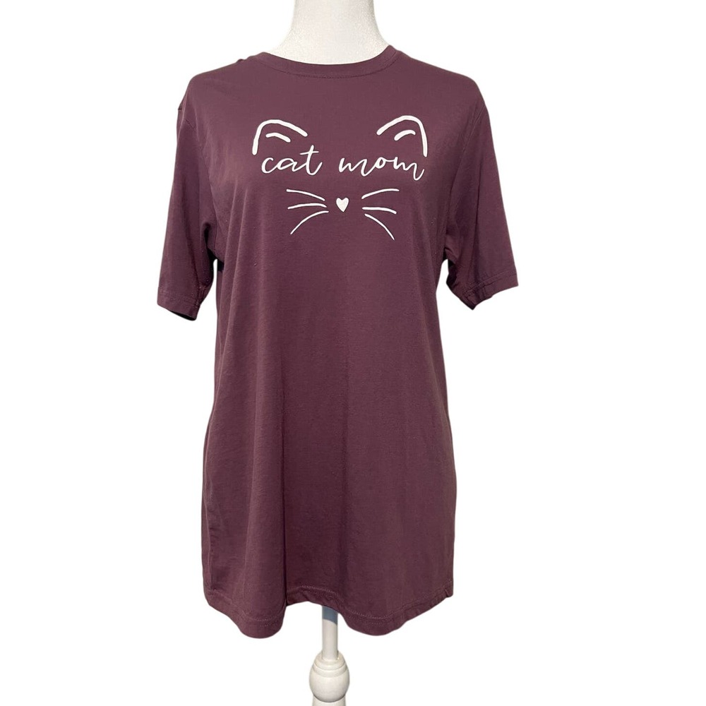 CAT MOM Next‎ Level Women's Plum Color Short Sleeve T Shirt Size M Cat Ears